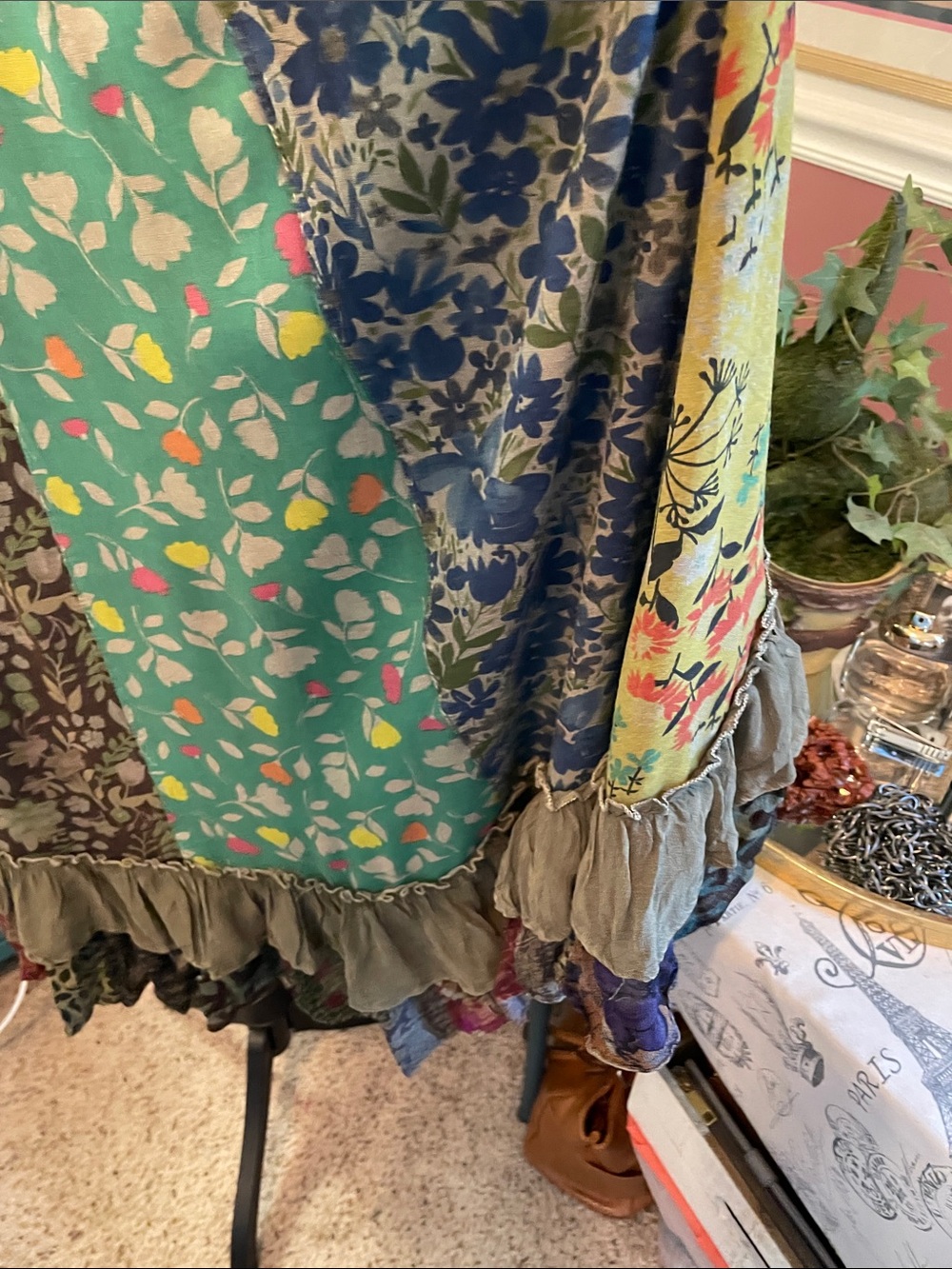 PatchworkBoho  Floral Ruffle Maxi Skirt - Teal/Brown. Young Threads - Picture 13 of 14